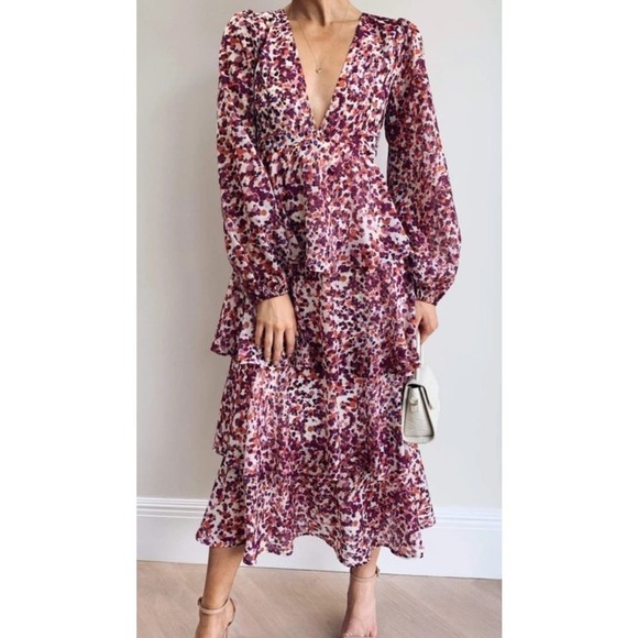 Pretty Lavish Ashton Tiered Ruffle Midi Dress Size 14 Boho Date Night Event - Picture 1 of 13
